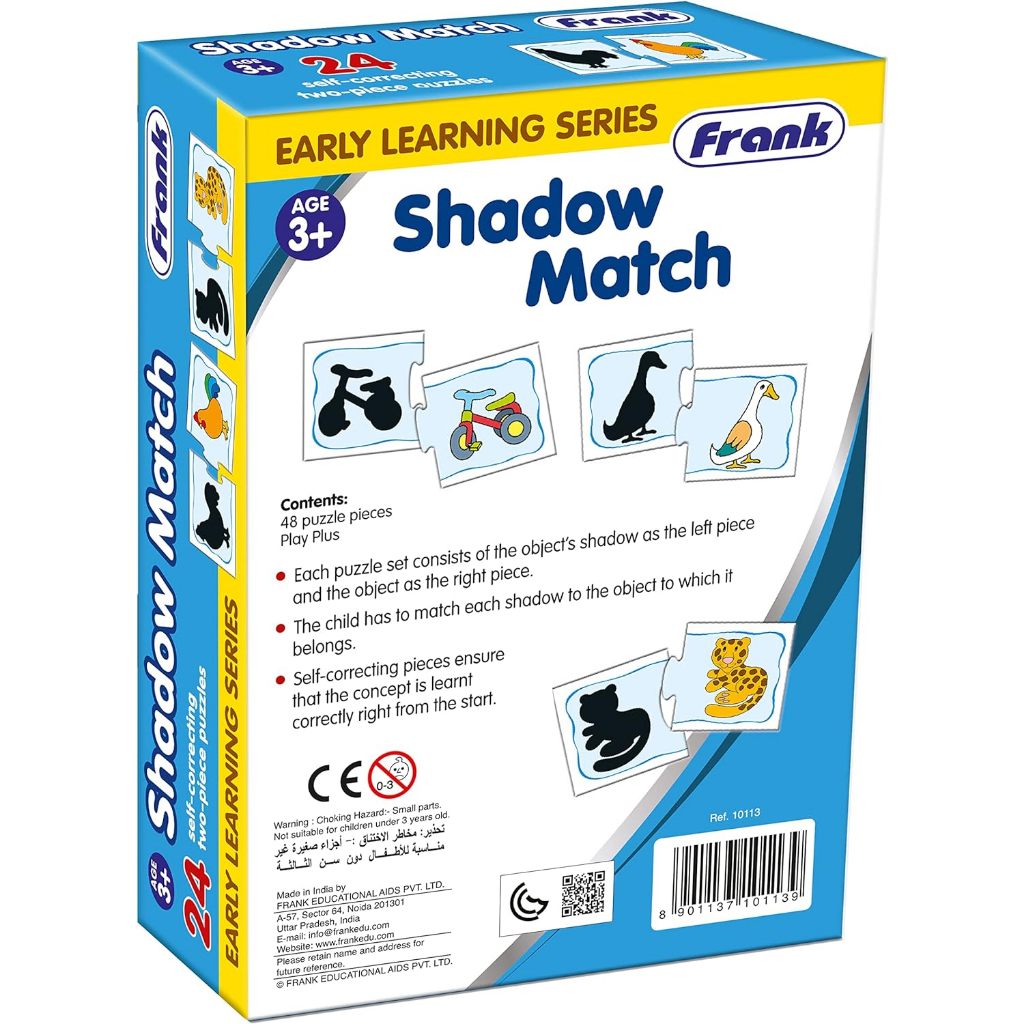 Frank Shadow Match Puzzle | 48 Pieces | 24 Self-Correcting 2-Piece Puzzles | Early Learner Kids 3+