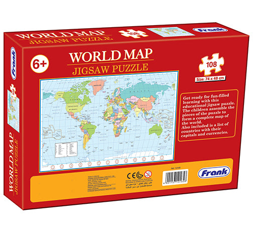 FRANK Puzzle | World Map (108 pcs) | Fun Geography Puzzle for Kids 6+