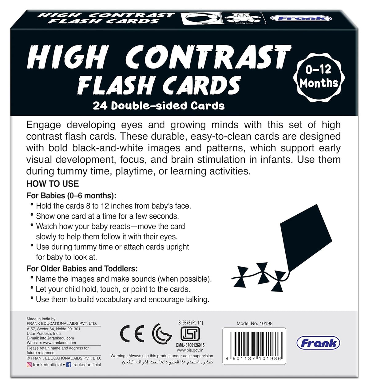 Frank High Contrast Baby Flash Cards | 24 Double-Sided Learning Cards | Visual Stimulation Set