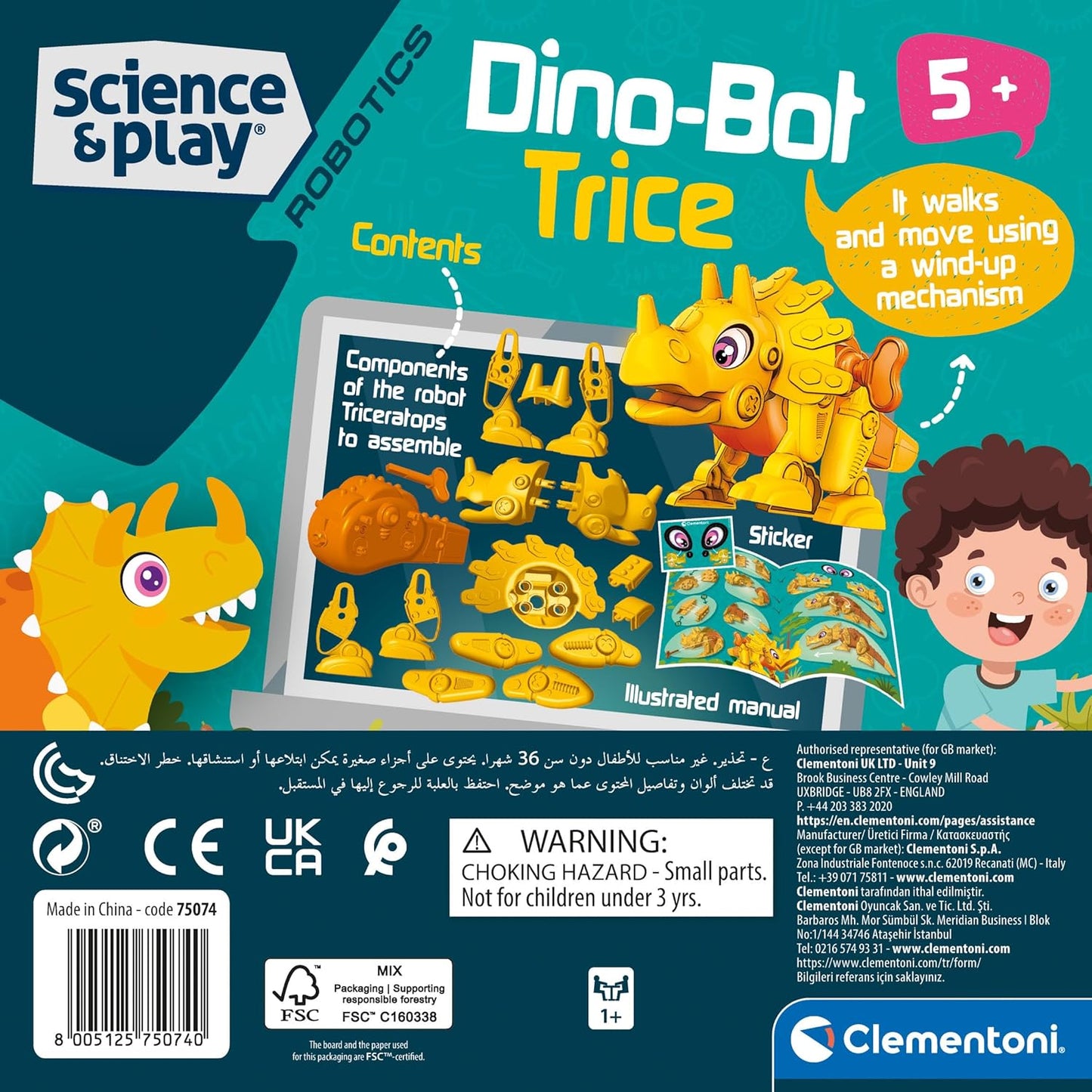 Clementoni Science & Play Dino Bot Triceratops | STEM Robot Building Kit | Educational Science Toy