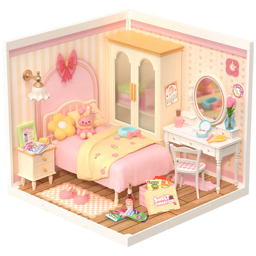 Rolife Super Creator Lovely Pink Bedroom DIY Miniature House Kit