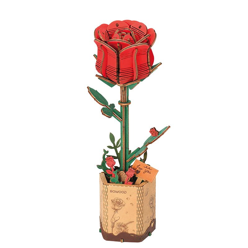 Rowood Red Rose DIY 3D Wooden Flower Puzzle