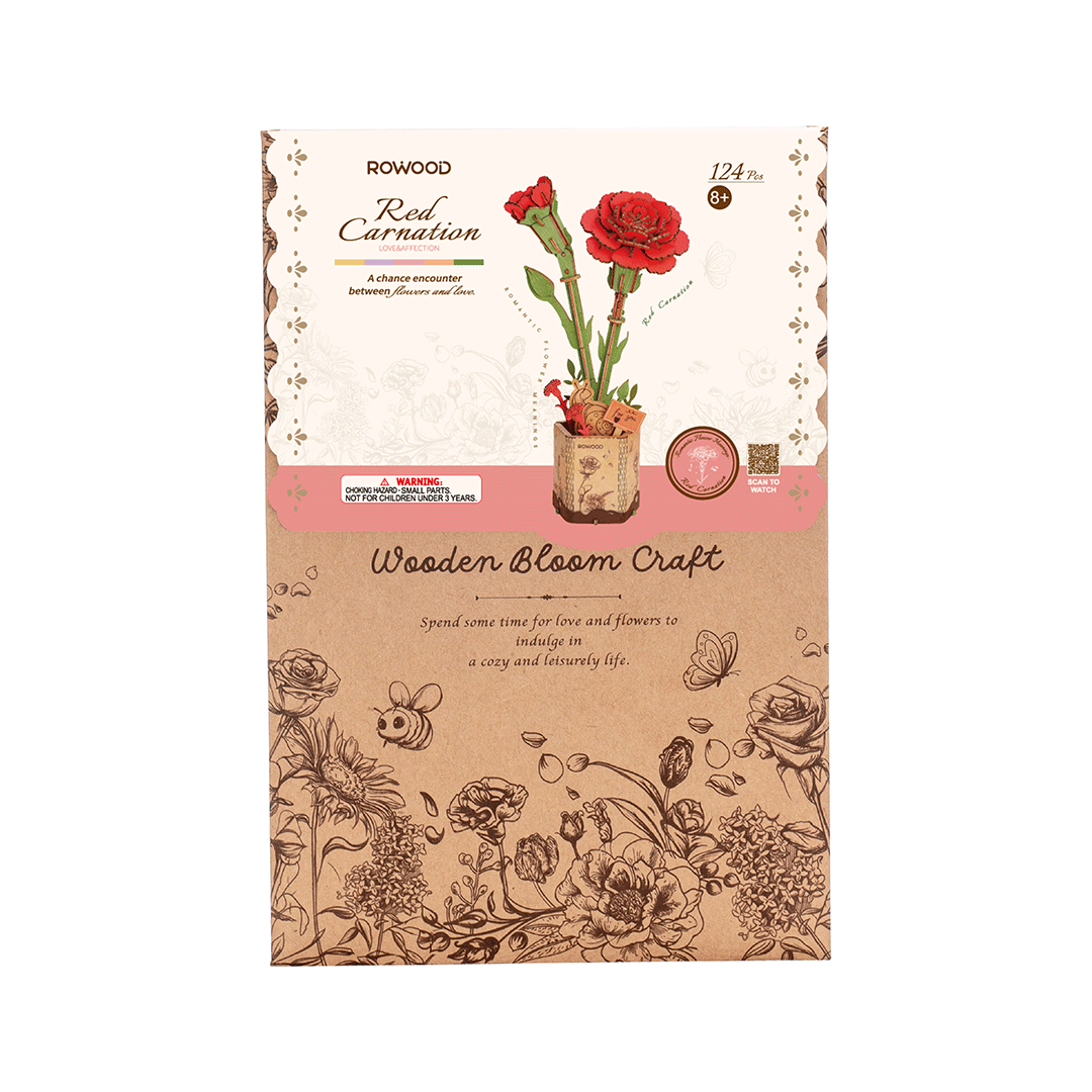 Rowood Red Carnation DIY 3D Wooden Flower Puzzle
