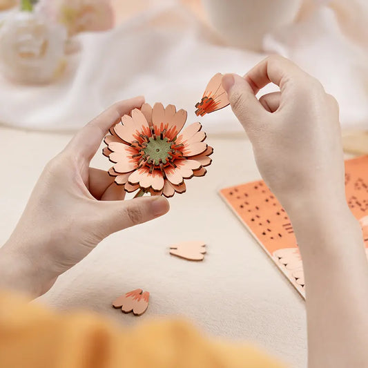 Rowood Light Orange Gerbera Daisy DIY 3D Wooden Flower Puzzle