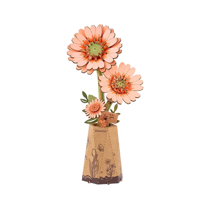 Rowood Light Orange Gerbera Daisy DIY 3D Wooden Flower Puzzle