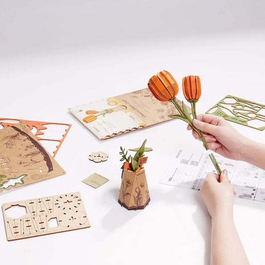 Rowood Orange Tulip DIY 3D Wooden Flower Puzzle