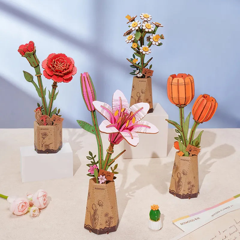 Rowood Orange Tulip DIY 3D Wooden Flower Puzzle