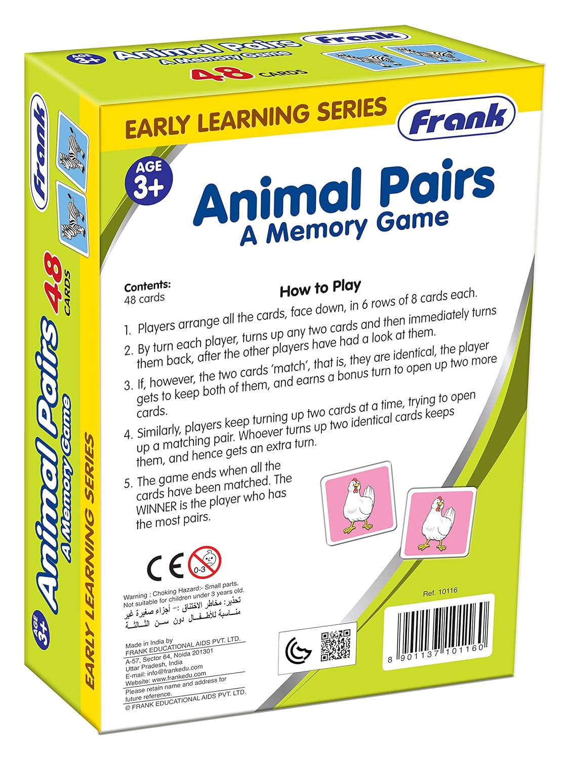 Frank Animal Pairs 48 Cards | Kids Memory Matching Game | Early Learner Toy