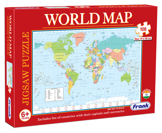 FRANK Puzzle | World Map (108 pcs) | Fun Geography Puzzle for Kids 6+