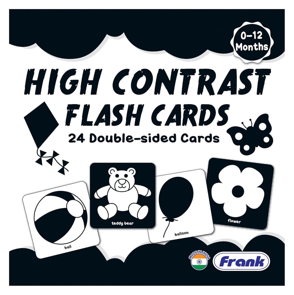 Frank High Contrast Baby Flash Cards | 24 Double-Sided Learning Cards | Visual Stimulation Set
