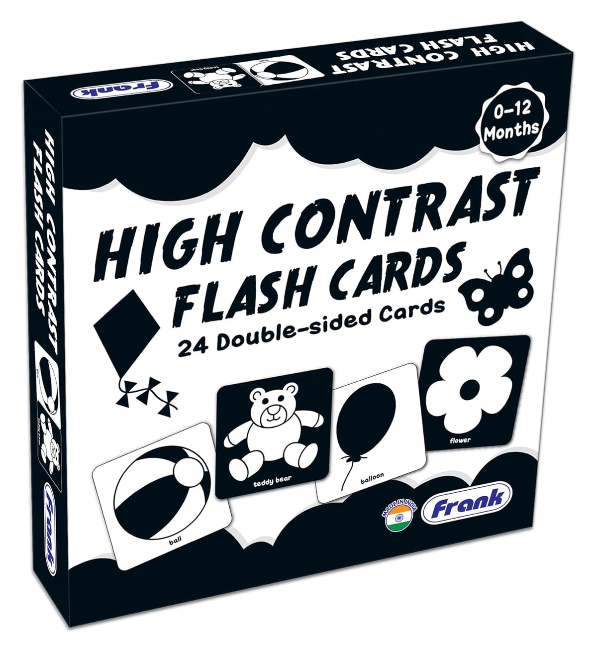 Frank High Contrast Baby Flash Cards | 24 Double-Sided Learning Cards | Visual Stimulation Set