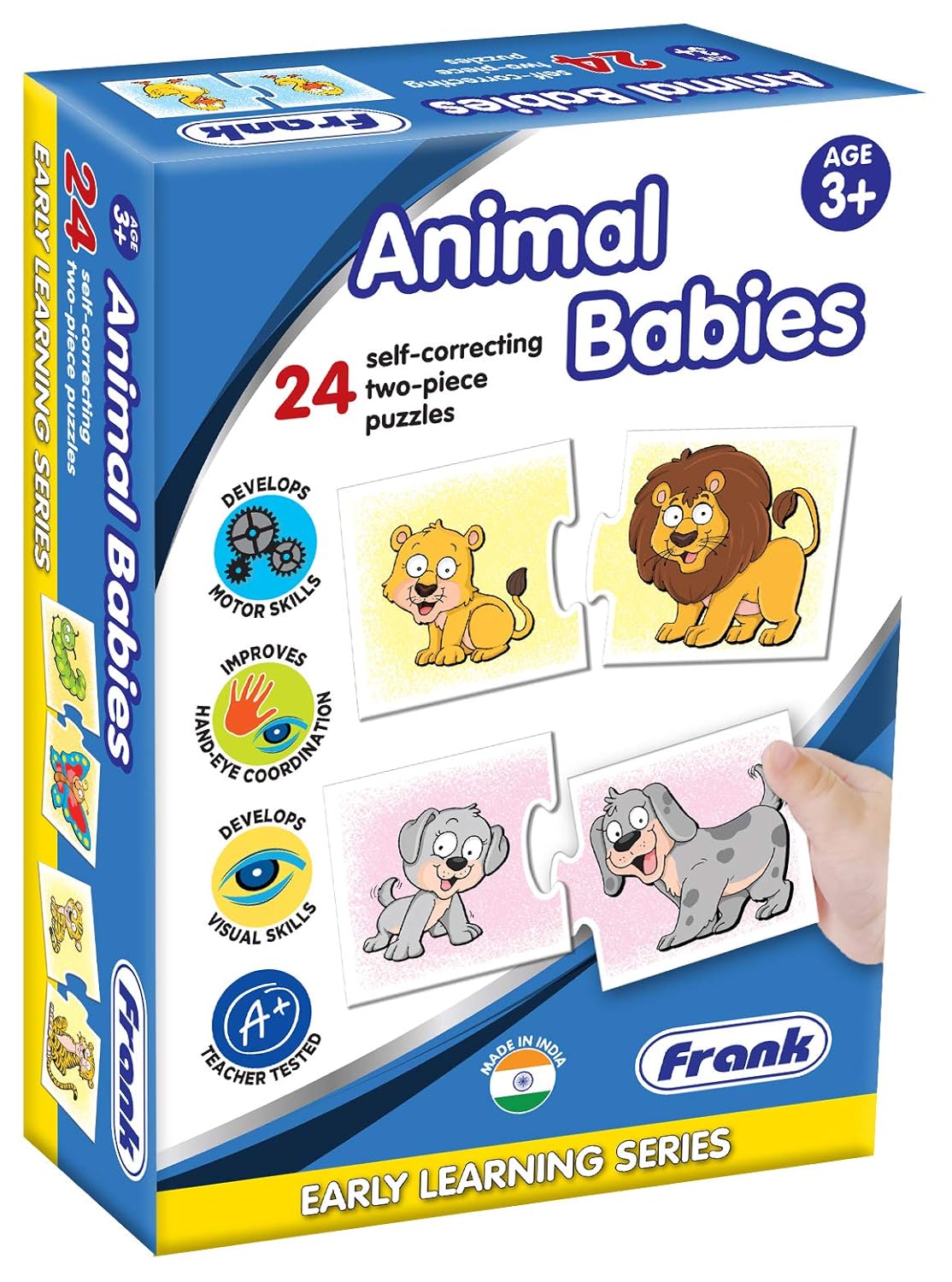 FRANK Animal Babies | 48 pcs | 24 Self-Correcting 2-Piece Puzzles | Early Learner Education