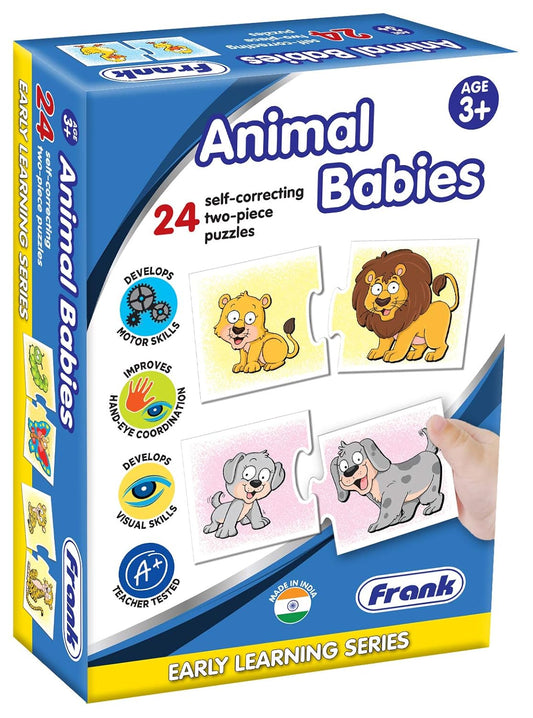 FRANK Animal Babies | 48 pcs | 24 Self-Correcting 2-Piece Puzzles | Early Learner Education