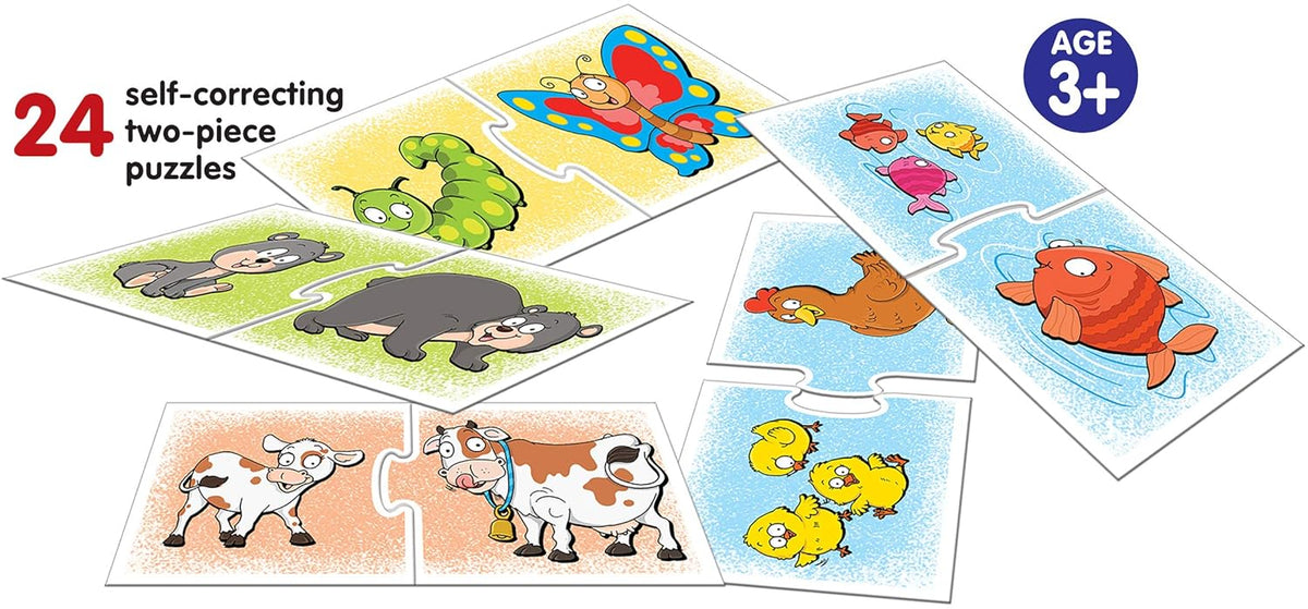 FRANK Animal Babies | 48 pcs | 24 Self-Correcting 2-Piece Puzzles | Early Learner Education