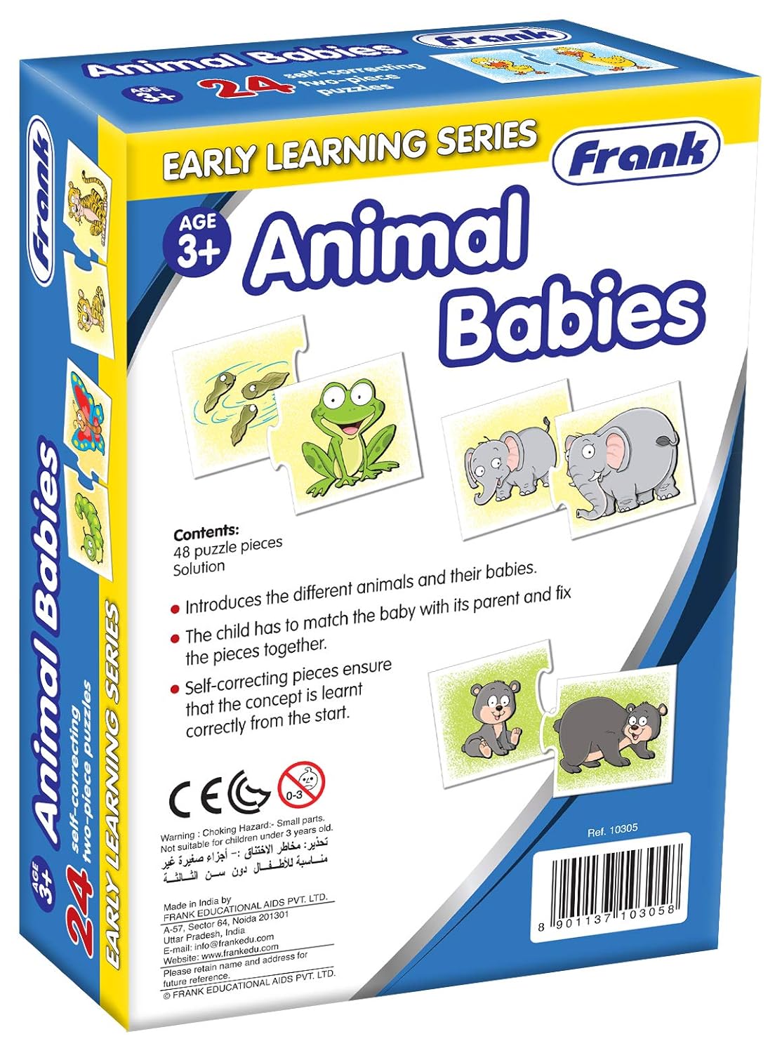 FRANK Animal Babies | 48 pcs | 24 Self-Correcting 2-Piece Puzzles | Early Learner Education