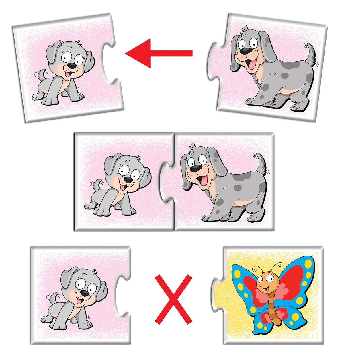 FRANK Animal Babies | 48 pcs | 24 Self-Correcting 2-Piece Puzzles | Early Learner Education