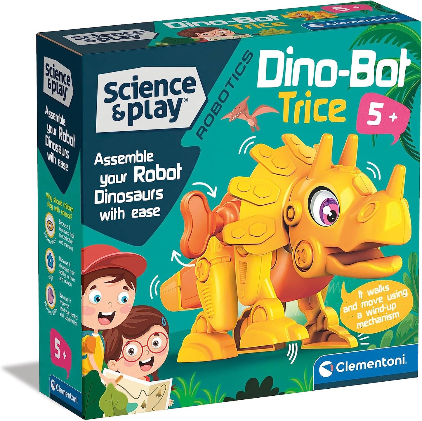 Clementoni Science & Play Dino Bot Triceratops | STEM Robot Building Kit | Educational Science Toy