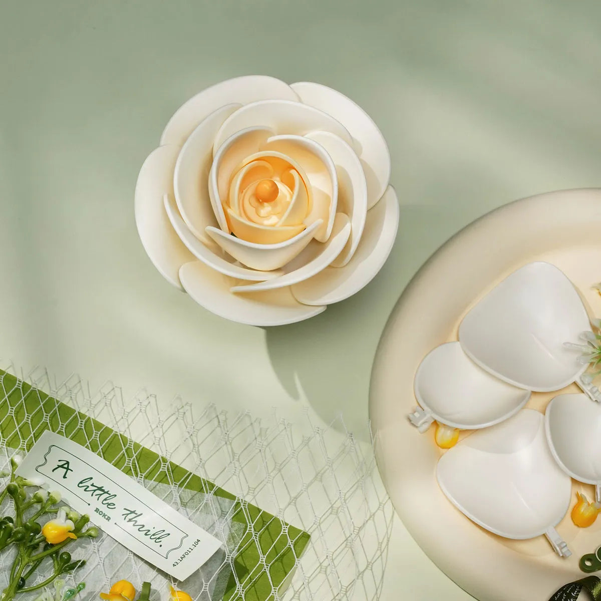 ROKR White Camellia DIY 3D Wooden Flower Puzzle