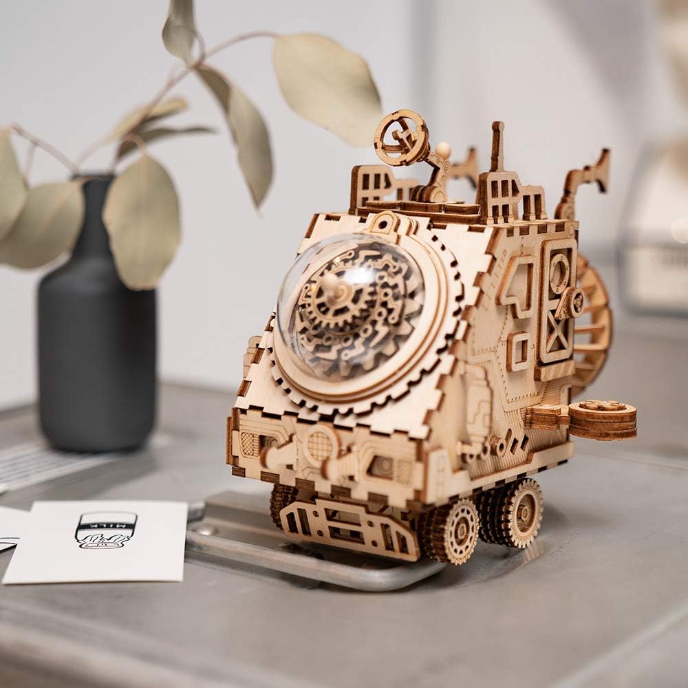 Robotime Space Vehicle Music Box | Wooden Model Kit | DIY Mechanical Music Box