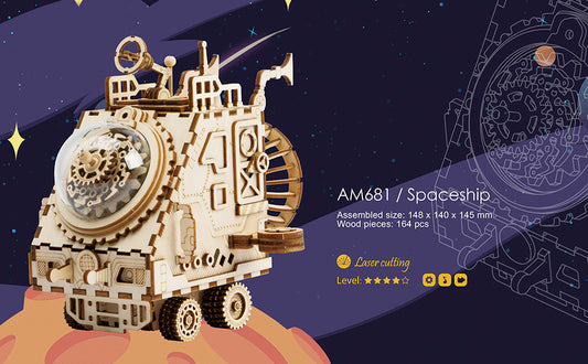Robotime Space Vehicle Music Box | Wooden Model Kit | DIY Mechanical Music Box