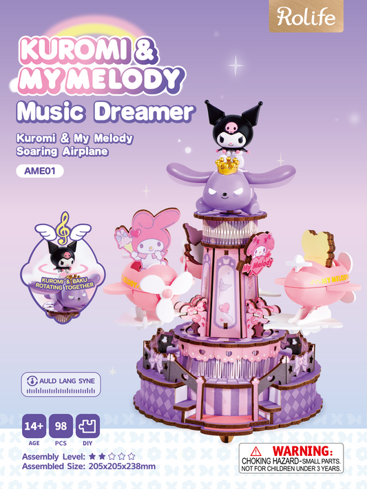 Rolife Kuromi & My Melody Soaring Airplane DIY Wooden Model Kit