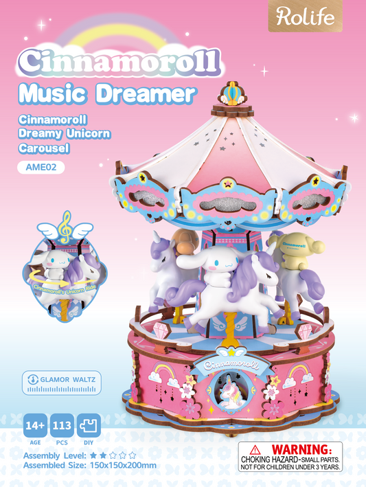 Rolife Cinnamoroll Dreamy Unicorn Carousel DIY Wooden Music Box Kit