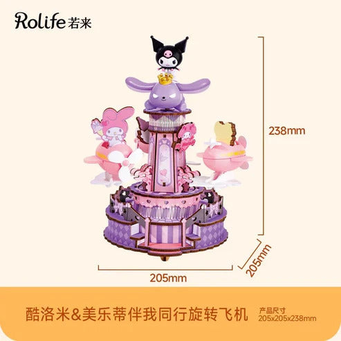 Rolife Kuromi & My Melody Soaring Airplane DIY Wooden Model Kit
