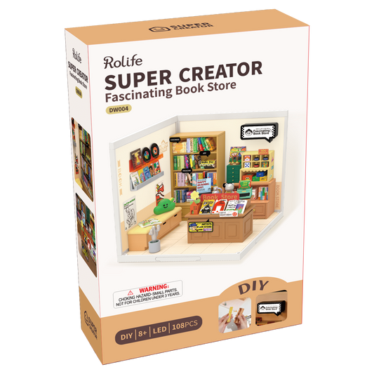 Rolife Super Creator Fascinating Book Store DIY Miniature House Kit