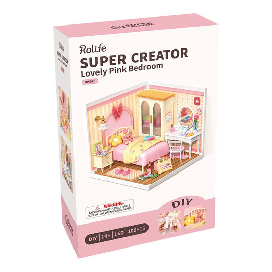 Rolife Super Creator Lovely Pink Bedroom DIY Miniature House Kit