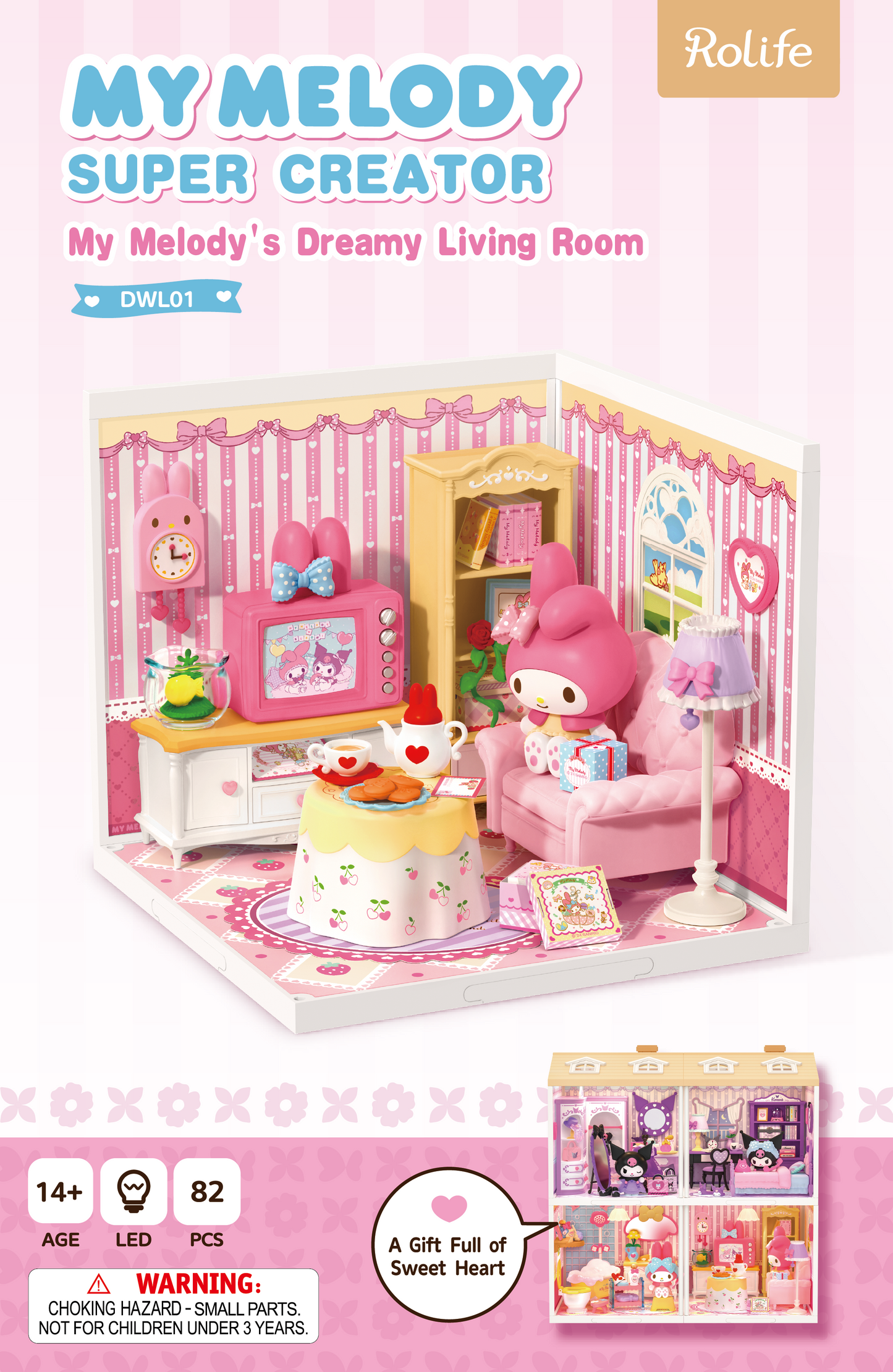 Rolife Super Creator My Melody Dreamy Living Room DIY Miniature House Kit