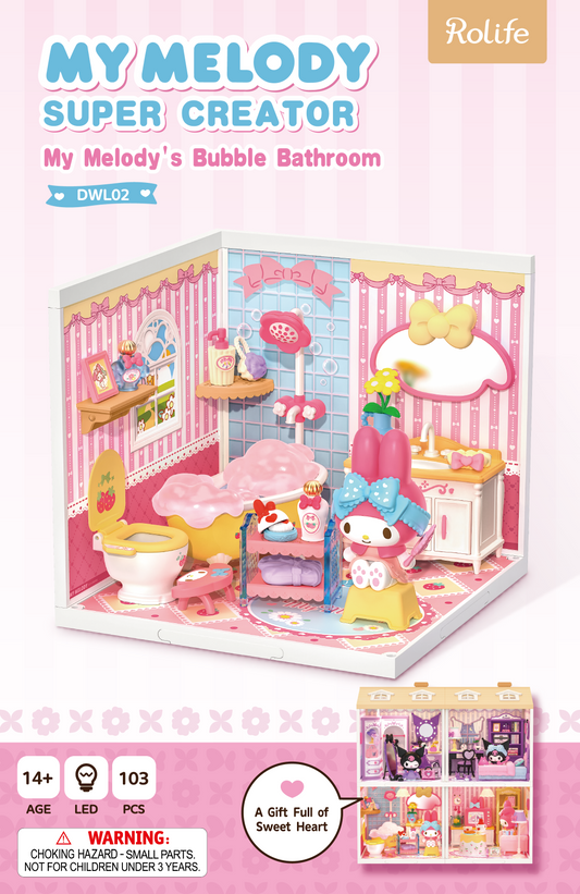 Rolife Super Creator My Melody Sweetheart Bubble Bath Bathroom DIY Miniature House Kit