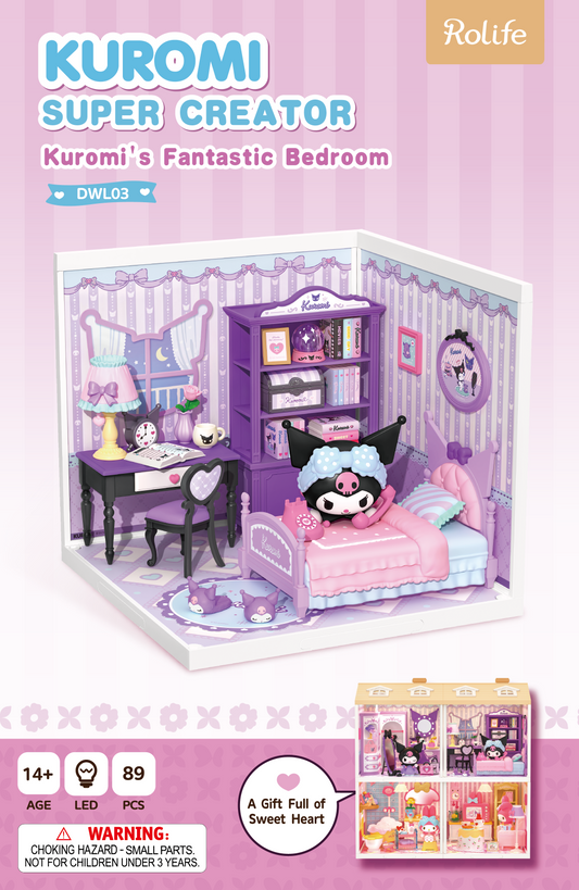 Rolife Super Creator Kuromi Fantastic Bedroom DIY Miniature House Kit