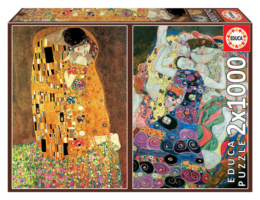 Educa Puzzle | Gustav Klimt: The Kiss + The Virgin (2x1000 pcs) | Artistic Masterpiece Jigsaw Puzzle