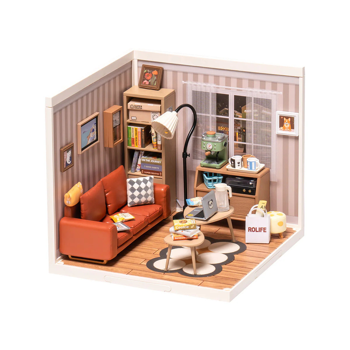 Rolife Super Creator Cozy Living Lounge DIY Miniature House Kit