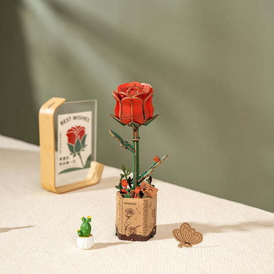 Rowood Red Rose DIY 3D Wooden Flower Puzzle