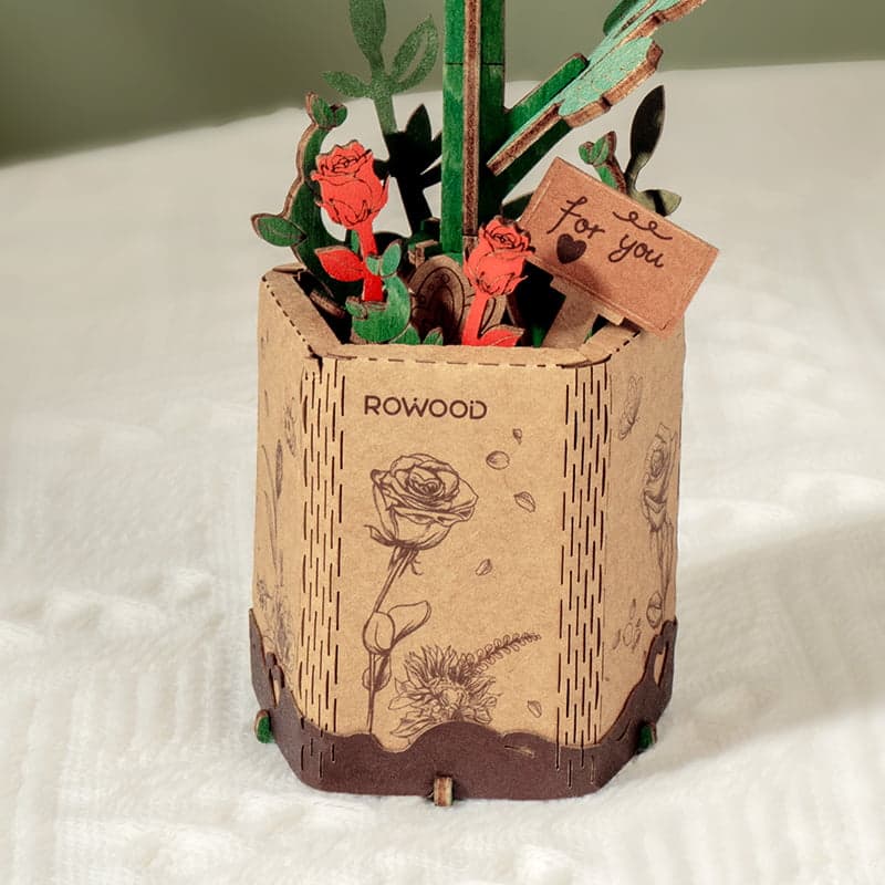 Rowood Red Rose DIY 3D Wooden Flower Puzzle