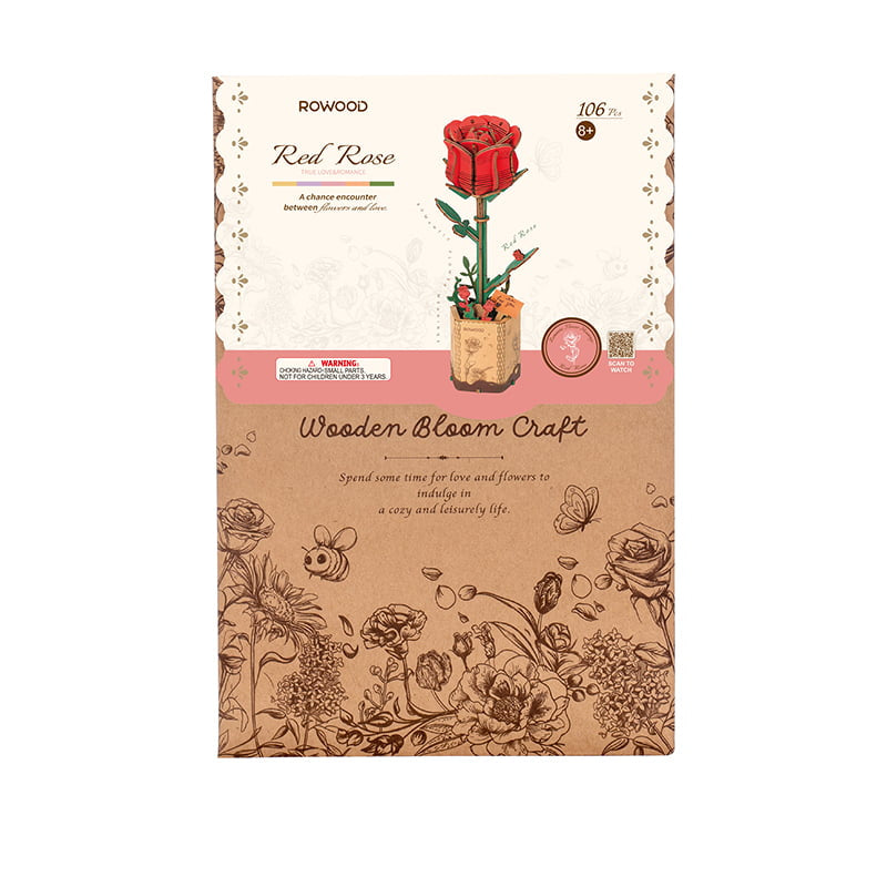 Rowood Red Rose DIY 3D Wooden Flower Puzzle