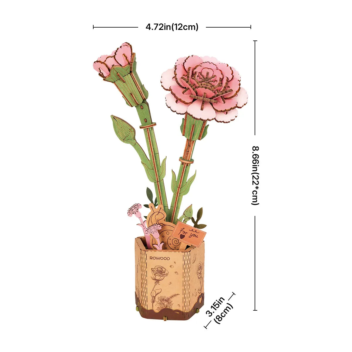 Rowood Pink Carnation DIY 3D Wooden Flower Puzzle