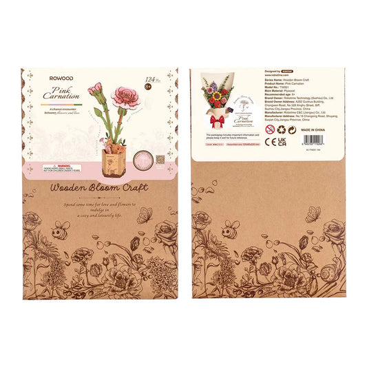 Rowood Pink Carnation DIY 3D Wooden Flower Puzzle