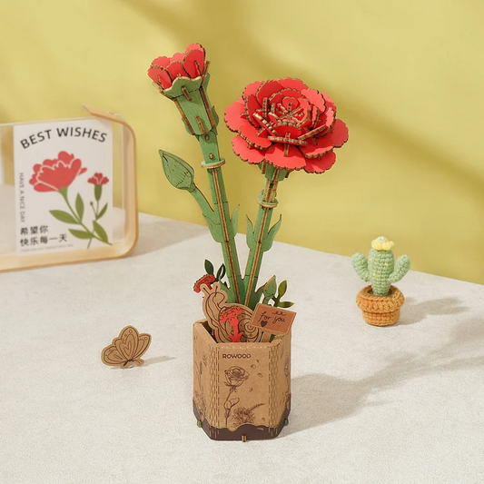 Rowood Red Carnation DIY 3D Wooden Flower Puzzle