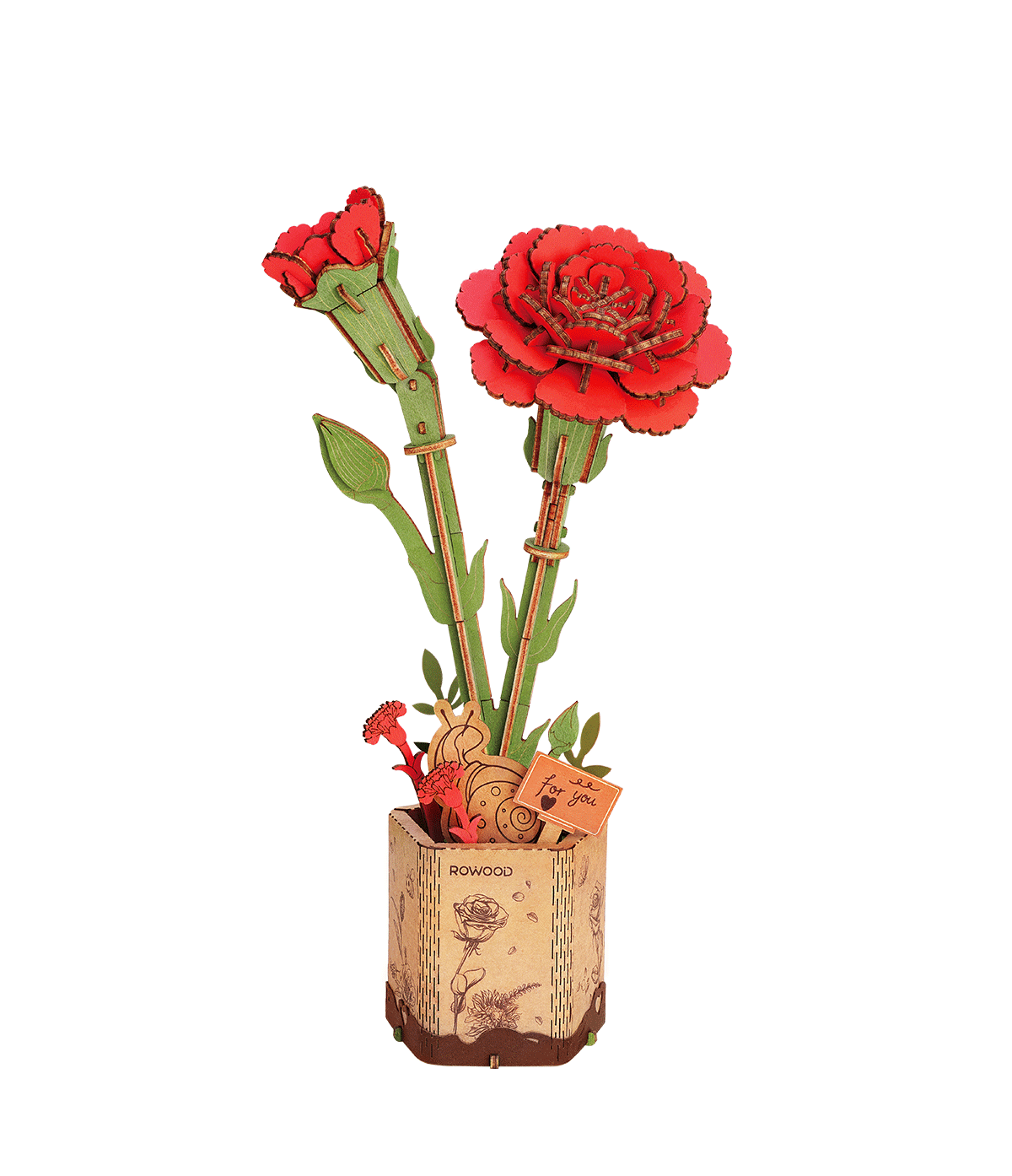 Rowood Red Carnation DIY 3D Wooden Flower Puzzle