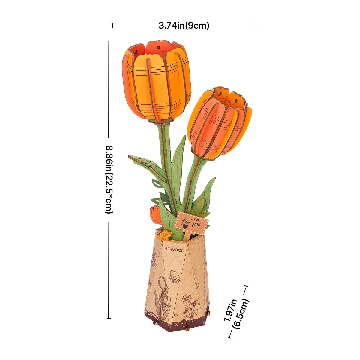 Rowood Orange Tulip DIY 3D Wooden Flower Puzzle