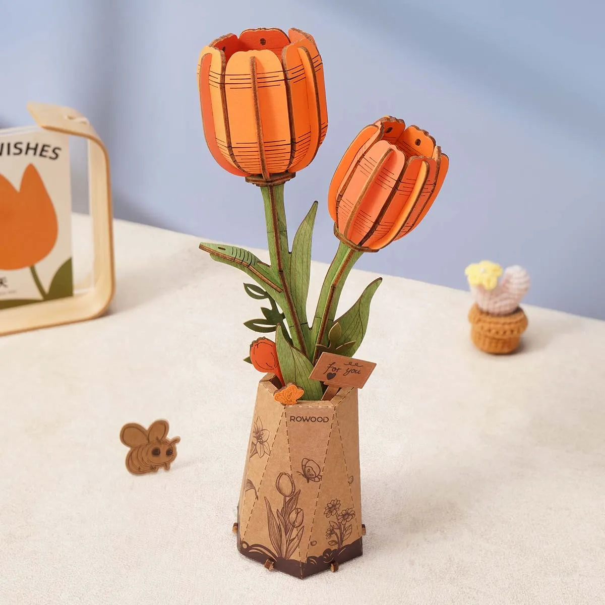 Rowood Orange Tulip DIY 3D Wooden Flower Puzzle