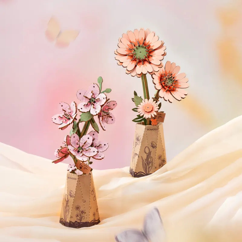 Rowood Light Orange Gerbera Daisy DIY 3D Wooden Flower Puzzle