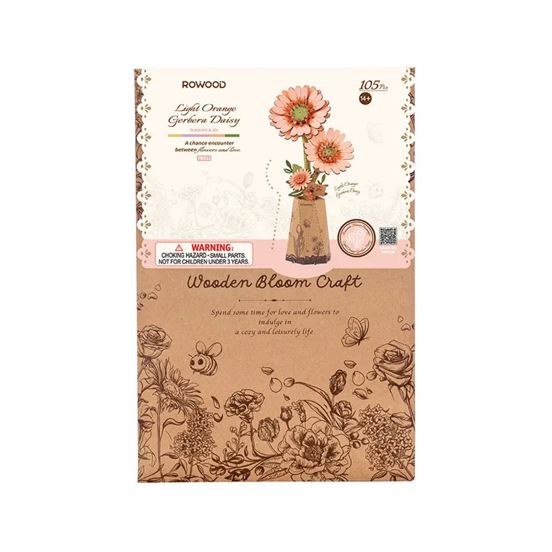 Rowood Light Orange Gerbera Daisy DIY 3D Wooden Flower Puzzle