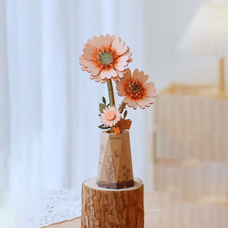 Rowood Light Orange Gerbera Daisy DIY 3D Wooden Flower Puzzle